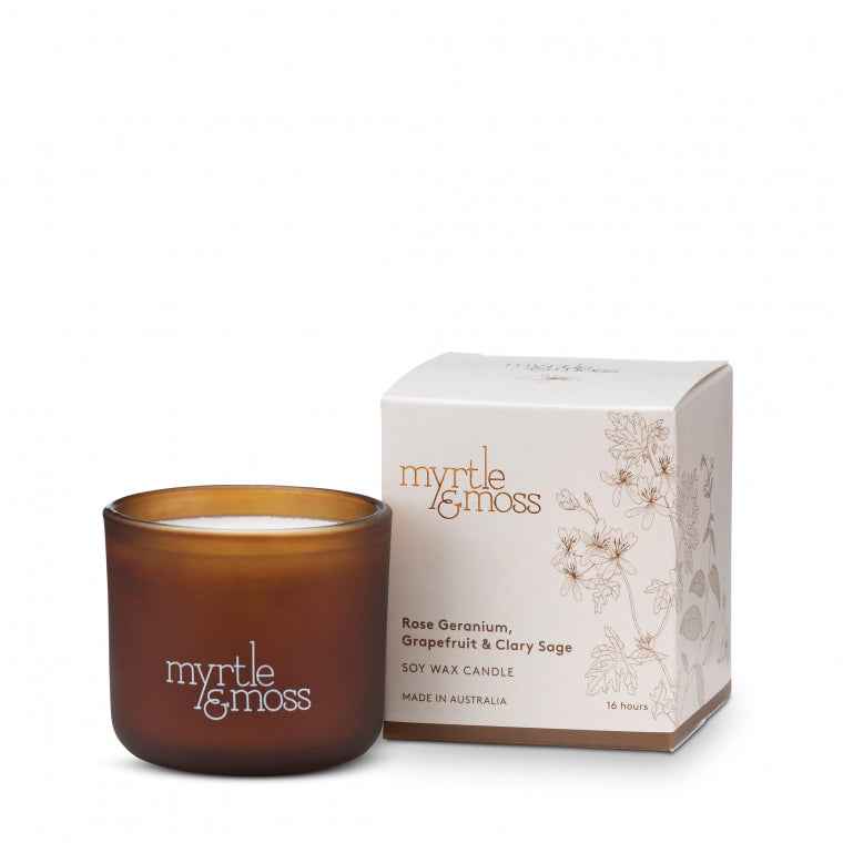 Myrtle & Moss Candle 'Rose Geranium, Grapefruit & Clary Sage' - Small