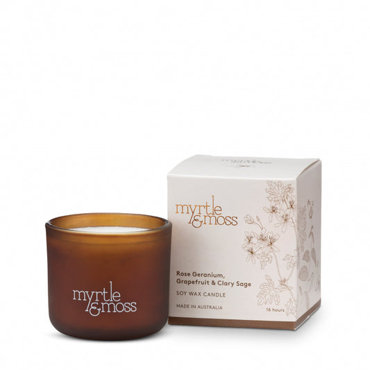 Myrtle & Moss Candle 'Rose Geranium, Grapefruit & Clary Sage' - Small