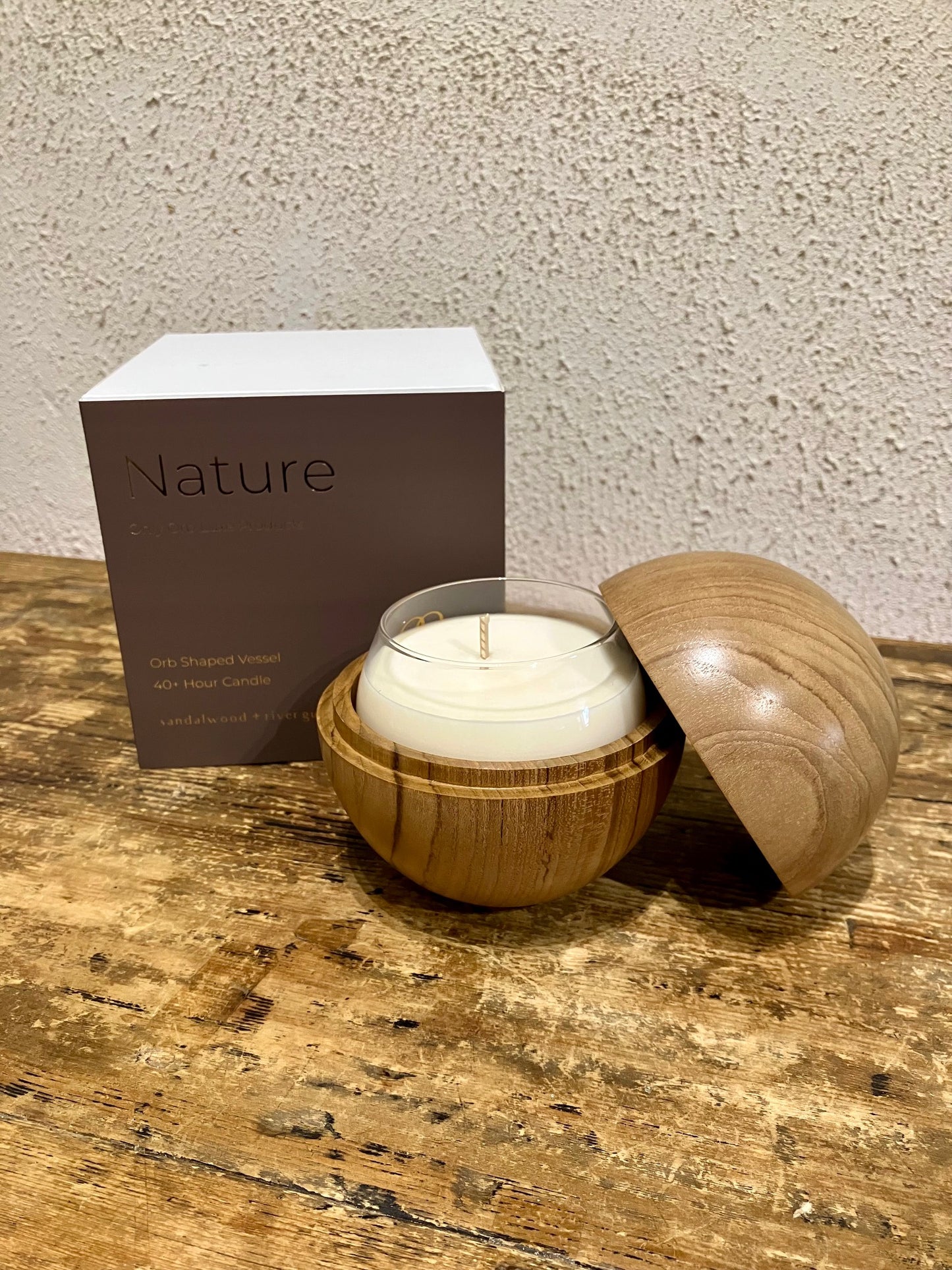 Only Orb Candle + Teak Vessel 'Nature - Sandalwood & River Gum'