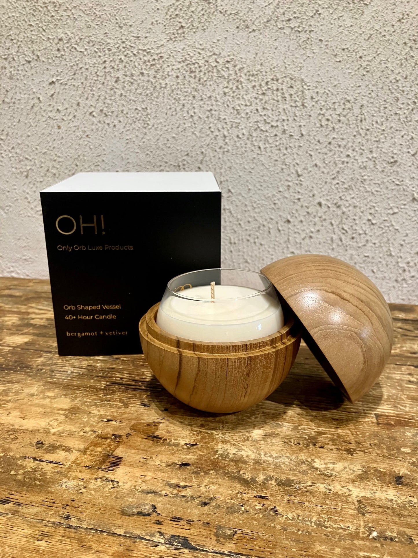 Only Orb Candle + Teak Vessel 'OH! - Bergamot & Vetiver'