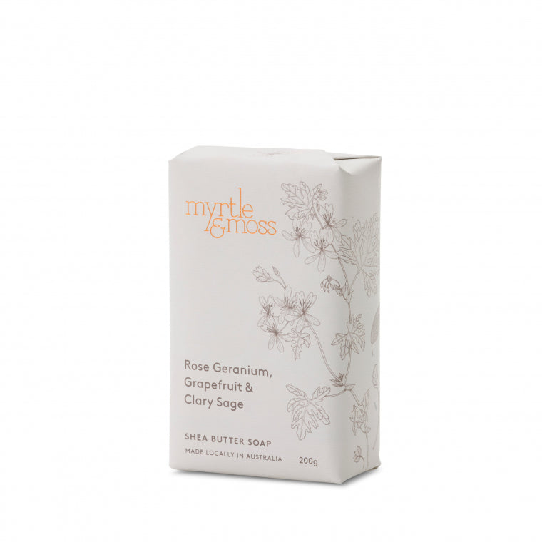 Myrtle & Moss Shea Butter Soap 'Rose Geranium, Grapefruit & Clary Sage'