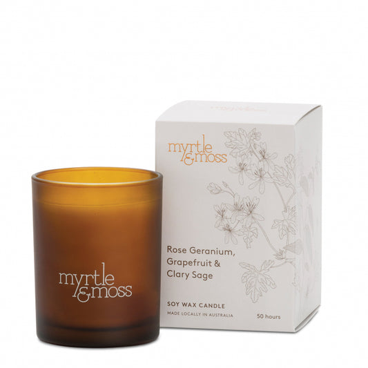 Myrtle & Moss Candle 'Rose Geranium, Grapefruit & Clary Sage' - Large