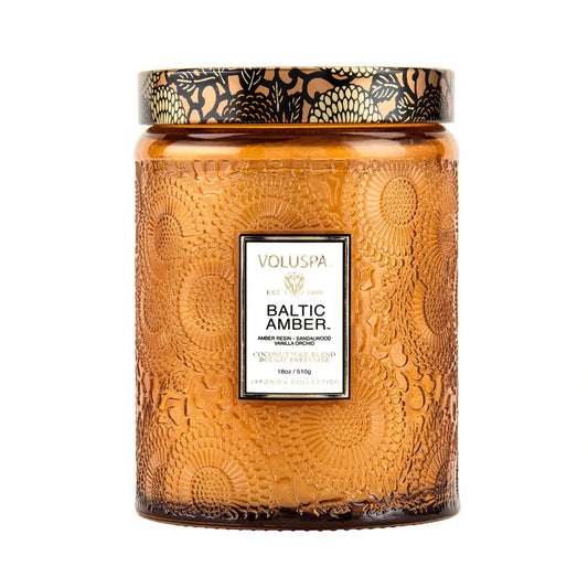 Voluspa Baltic Amber Candle 100 hr Embossed Glass jar